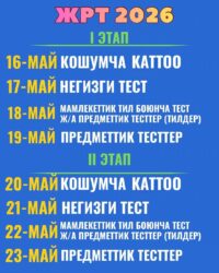 Абитуриенттерге эскертүү: ЖРТ 17–23-майда өтөт